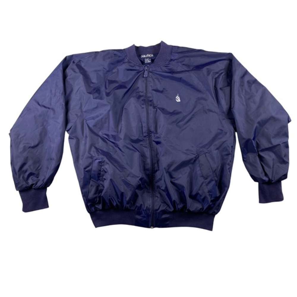 Nautica Mens‎ Blue Nylon Bomber Jacket Lightweight Full Zip Windbreaker One Size